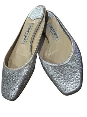 Jimmy Choo Silver Glitter Metallic Ballet Flats Slip On Size 36.5